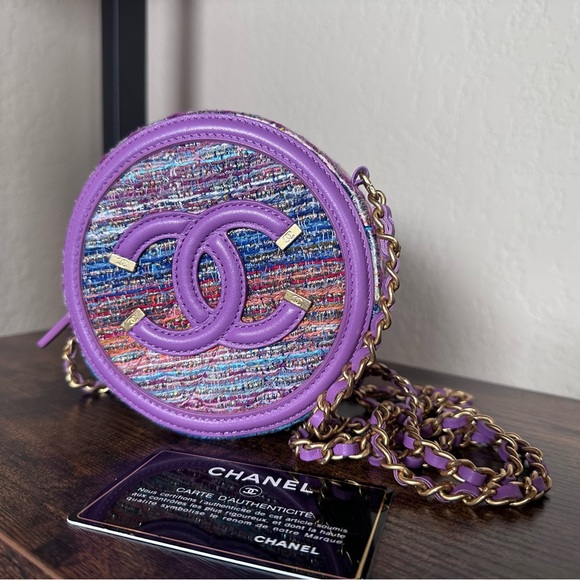 Authentic New Chanel Filigree Purple Multicolor Tweed Round Crossbody Bag - Picture 8 of 12
